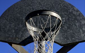Preview wallpaper basketball hoop, mesh, sky, basketball, sport