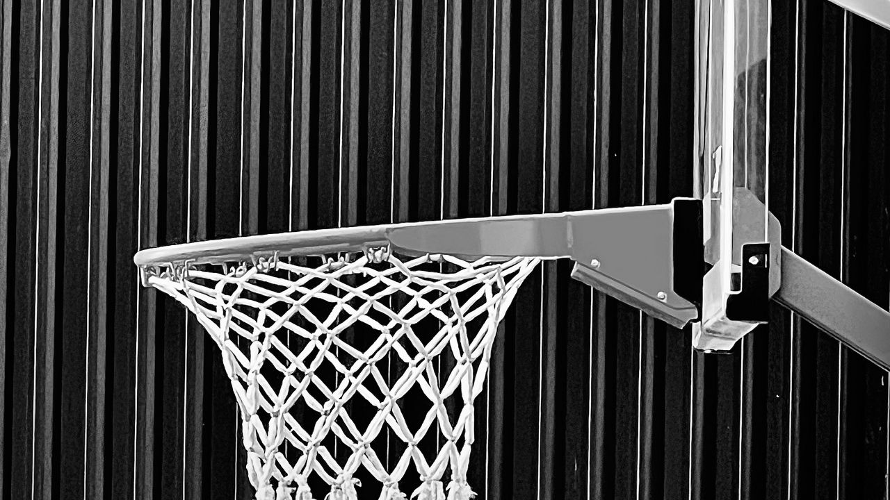 Wallpaper basketball hoop, net, basketball, black and white, sport