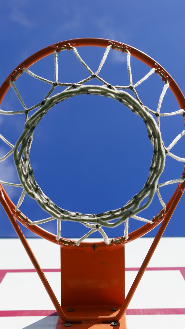 720x1280 Wallpaper basketball hoop, net, basketball, sky, sport