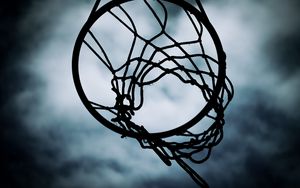 Preview wallpaper basketball hoop, net, basketball, sports, sky, dark