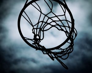 Preview wallpaper basketball hoop, net, basketball, sports, sky, dark