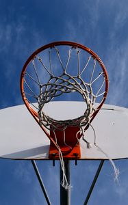 Preview wallpaper basketball, net, hoop, sky, bottom view