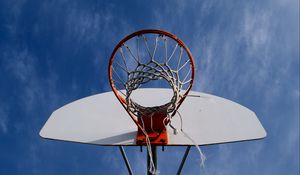 Preview wallpaper basketball, net, hoop, sky, bottom view