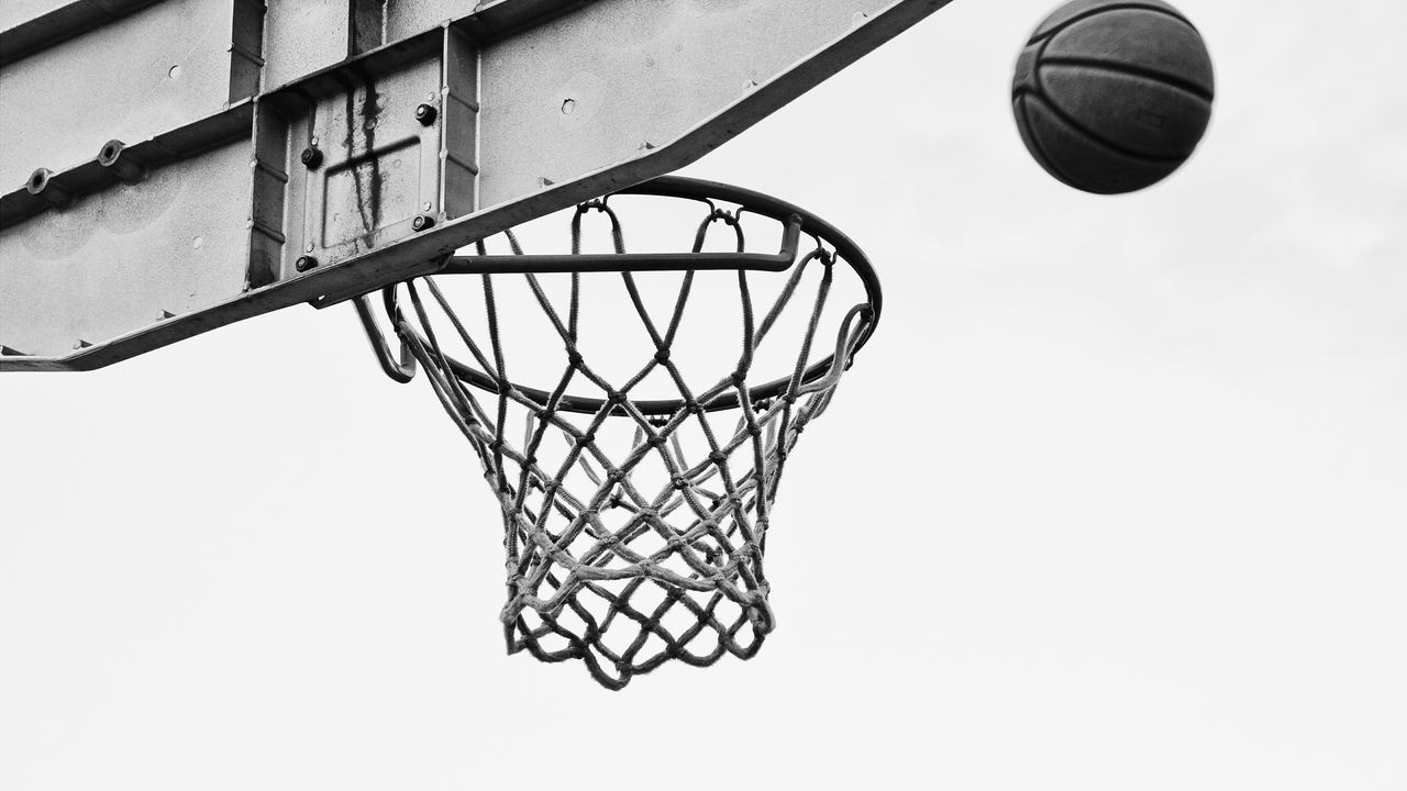 Wallpaper basketball, net, ring, bw