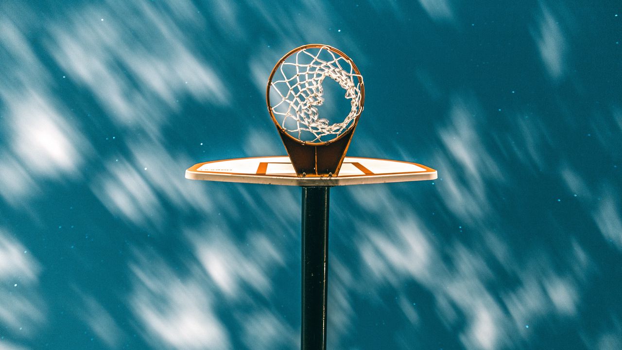 Wallpaper basketball ring, basketball, grid, starry sky, clouds