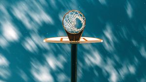 Preview wallpaper basketball ring, basketball, grid, starry sky, clouds