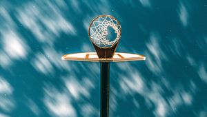 Preview wallpaper basketball ring, basketball, grid, starry sky, clouds