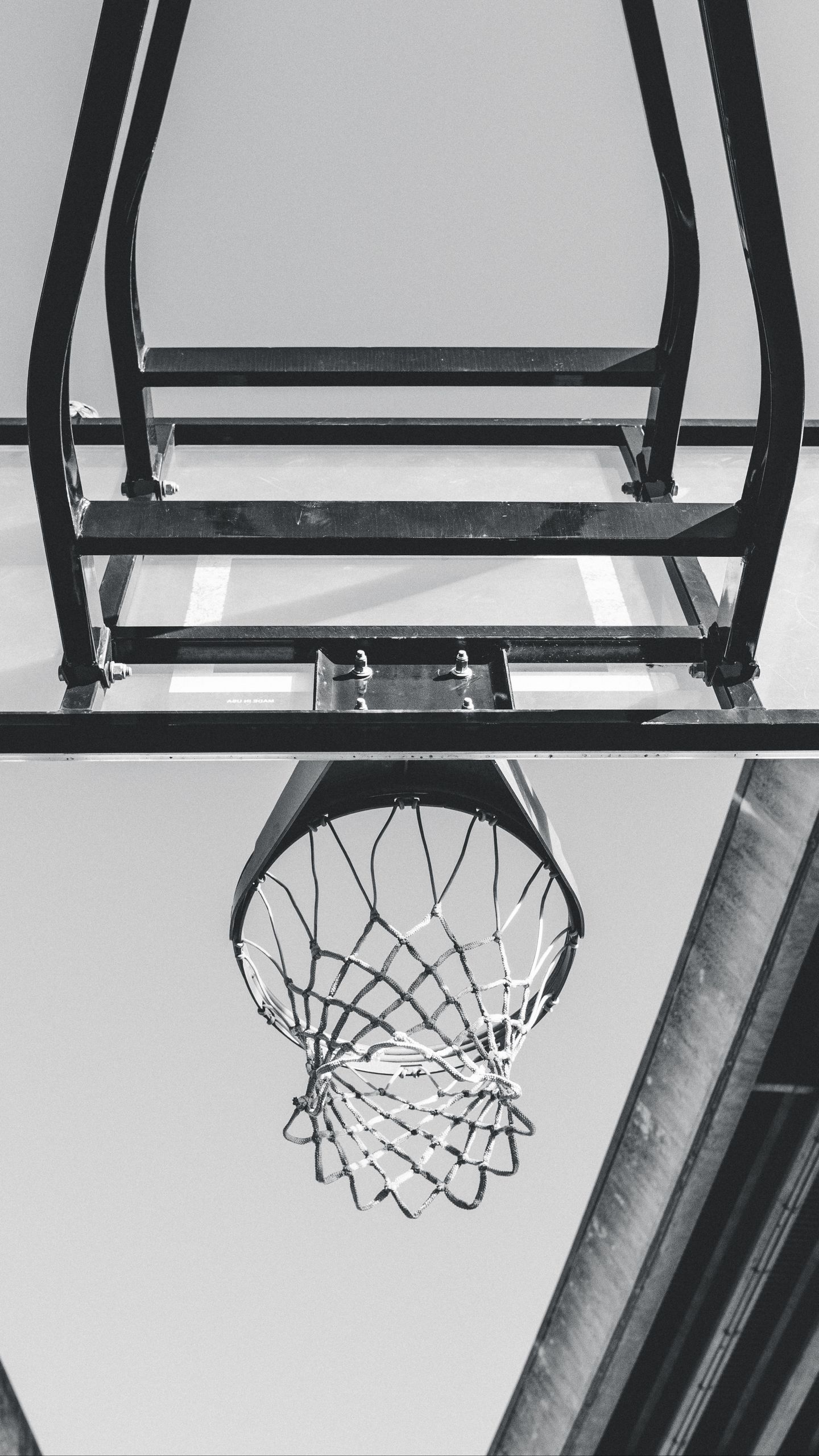 1440x2560 Wallpaper basketball, ring, mesh, bw