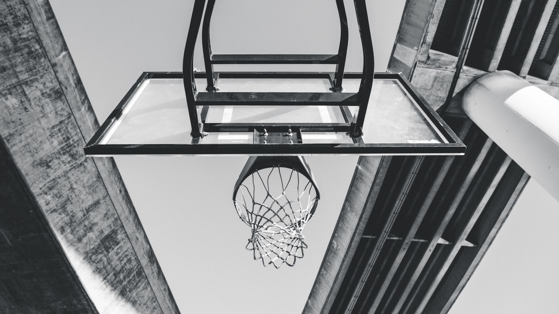 1920x1080 Wallpaper basketball, ring, mesh, bw