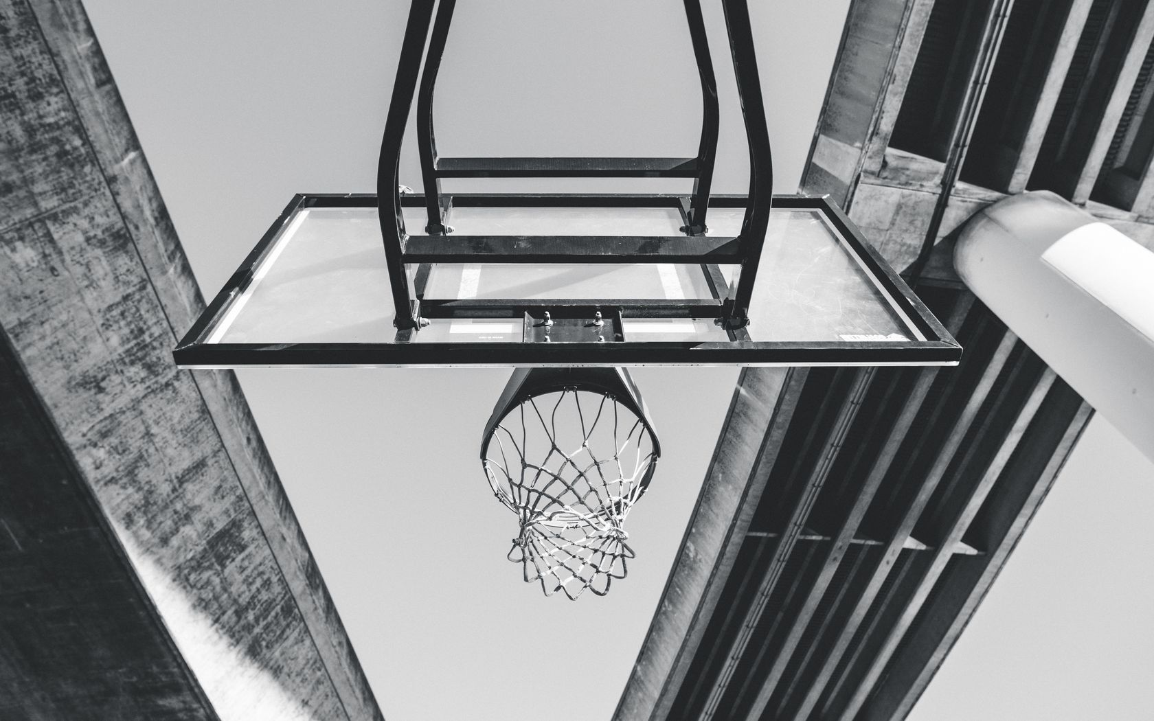 1680x1050 Wallpaper basketball, ring, mesh, bw