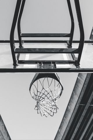 320x480 Wallpaper basketball, ring, mesh, bw