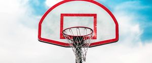 Preview wallpaper basketball ring, shield, net, sky, basketball