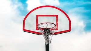 Preview wallpaper basketball ring, shield, net, sky, basketball