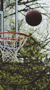 Preview wallpaper basketball stand, ball, basketball, trees, sport