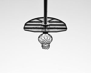 Preview wallpaper basketball stand, basketball, sports, black and white, white background