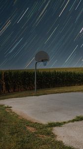 Preview wallpaper basketball stand, net, basketball, sport, field, meteor shower