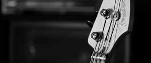 Preview wallpaper bass guitar, guitar, fretboard, strings, music, black and white