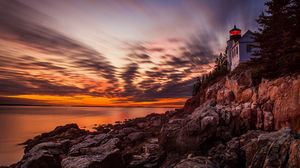 Preview wallpaper bass harbor headlight, lighthouse, sunset