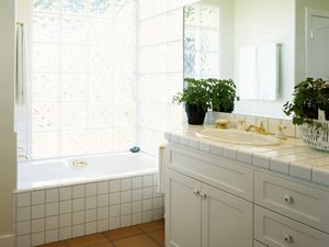 Preview wallpaper bathroom, sink, flowers, tiles
