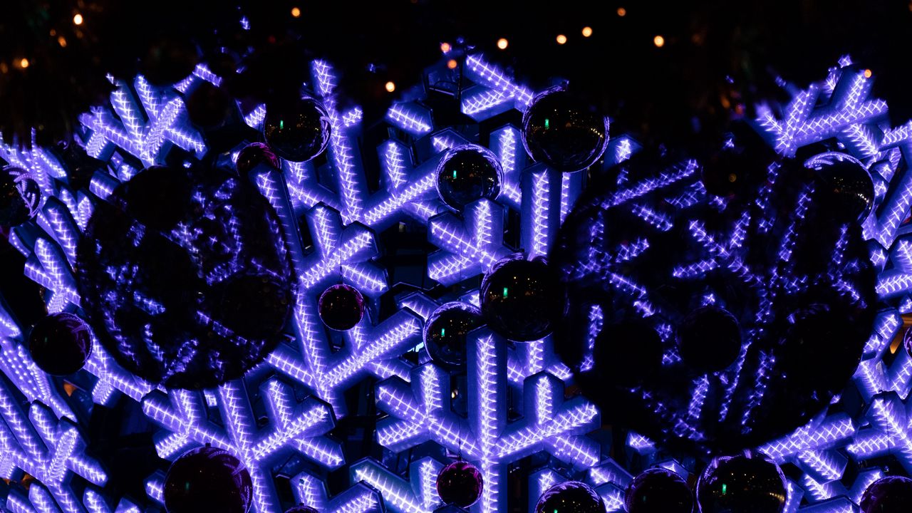 Wallpaper baubles, snowflakes, neon, decoration, new year