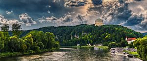 Preview wallpaper bavaria, river, trees, sky, hdr