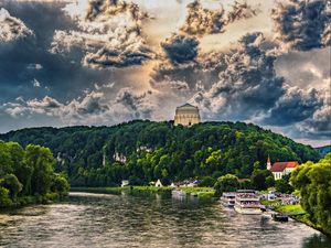 Preview wallpaper bavaria, river, trees, sky, hdr