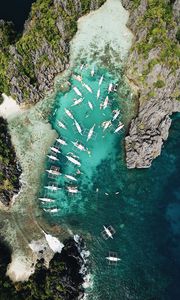 Preview wallpaper bay, aerial view, boats, shore, rocks