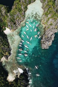 Preview wallpaper bay, aerial view, boats, shore, rocks