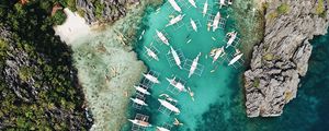 Preview wallpaper bay, aerial view, boats, shore, rocks