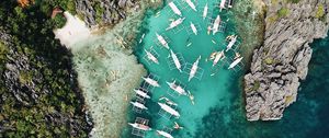 Preview wallpaper bay, aerial view, boats, shore, rocks