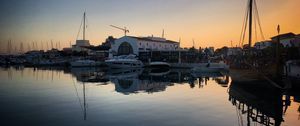 Preview wallpaper bay, boats, sunset, evening