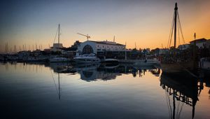 Preview wallpaper bay, boats, sunset, evening