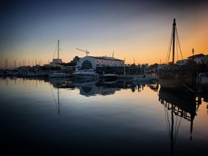 Preview wallpaper bay, boats, sunset, evening