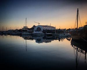 Preview wallpaper bay, boats, sunset, evening