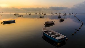 Preview wallpaper bay, boats, sunset, lake, water