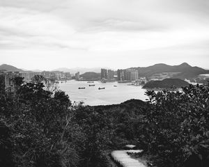 Preview wallpaper bay, city, island, stairs, view, black and white