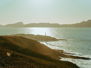 Preview wallpaper bay, coast, hills, sunlight, landscape