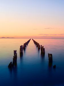 Preview wallpaper bay, horizon, sunset, pier, ruins, clifton springs, australia