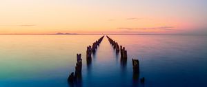 Preview wallpaper bay, horizon, sunset, pier, ruins, clifton springs, australia