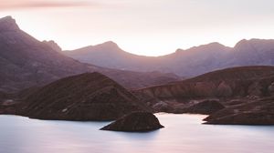 Preview wallpaper bay, island, mountains, coast, iran