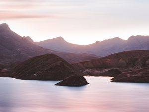 Preview wallpaper bay, island, mountains, coast, iran