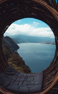 Preview wallpaper bay, mountains, fog, overview, nature, rest