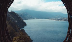 Preview wallpaper bay, mountains, fog, overview, nature, rest