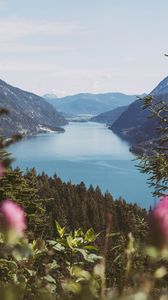 Preview wallpaper bay, mountains, forest, water, landscape