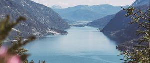 Preview wallpaper bay, mountains, forest, water, landscape