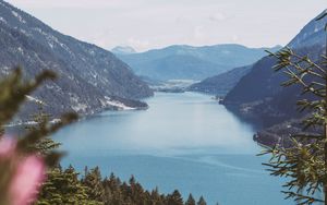 Preview wallpaper bay, mountains, forest, water, landscape