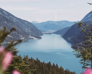 Preview wallpaper bay, mountains, forest, water, landscape