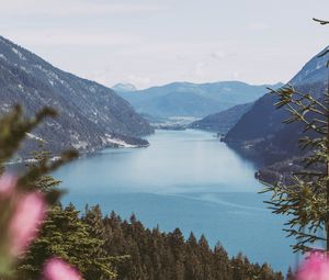 Preview wallpaper bay, mountains, forest, water, landscape