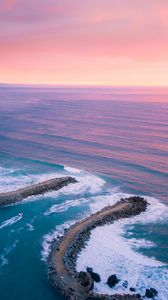 Preview wallpaper bay, ocean, aerial view, coast, sunset