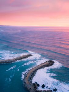 Preview wallpaper bay, ocean, aerial view, coast, sunset